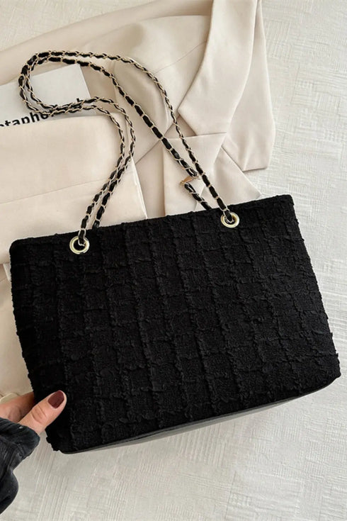 'Yara' Polyester Texture Chain Tote Bag - Celes Fashion